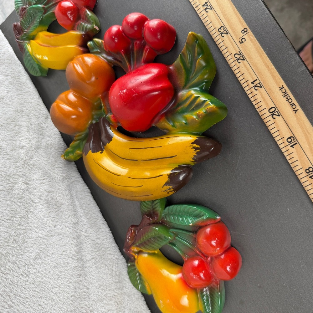 Vintage Miller Dunn Co Chalkware Fruit Wall Plaques Set of 3 MCM Kitchen Decor